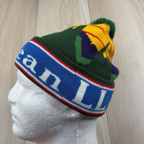LL Bean Knit Pom Beanie Hat Adult Katahdin Mountain Scene US Ski Team NWT OSFA - Picture 3 of 12